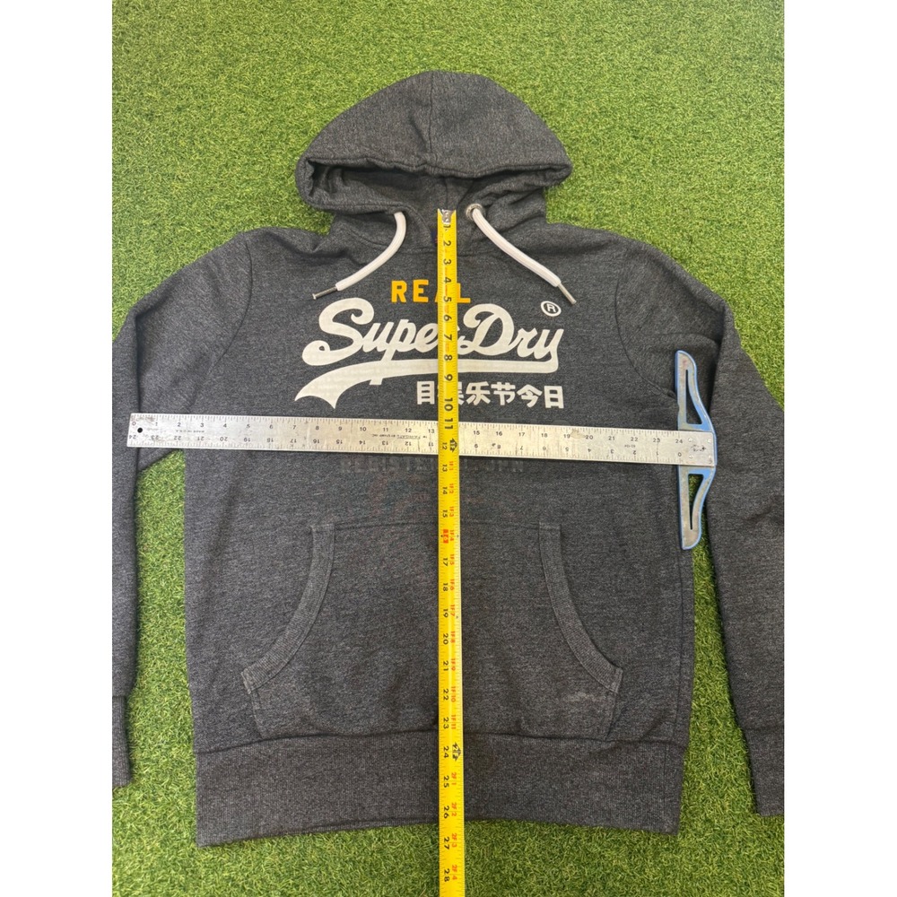 SuperDry Mens Vintage Logo Hoodie Charcoal Grey Marl Graphic Sweatshirt Large - Picture 5 of 5